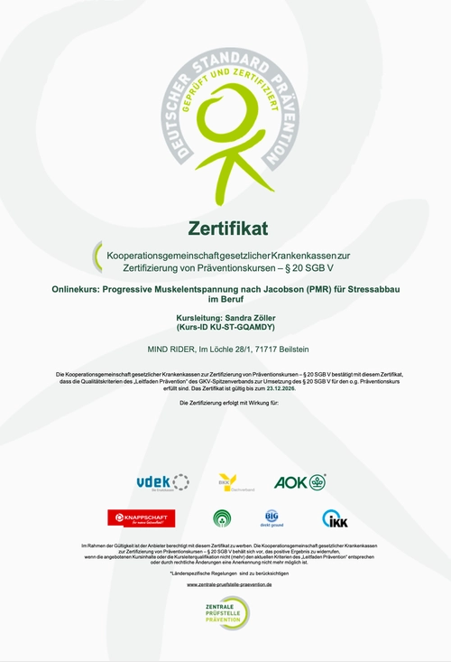 Prüfsiegel: Zertifiziert nach § 20 SGB V